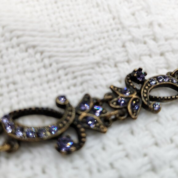 Vintage Bronze & Rhinestone Bracelet - Picture 3 of 6